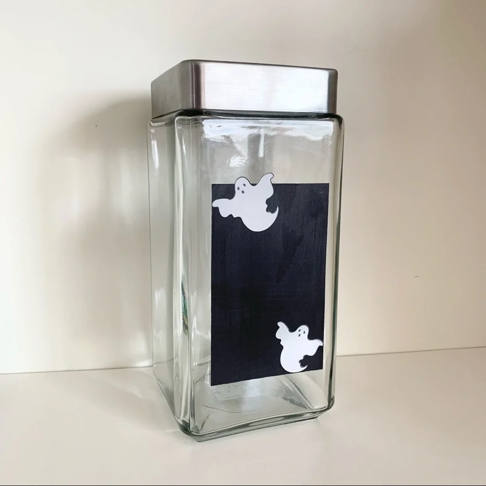 Glass jar with chalkboard ghost Halloween decor made in USA